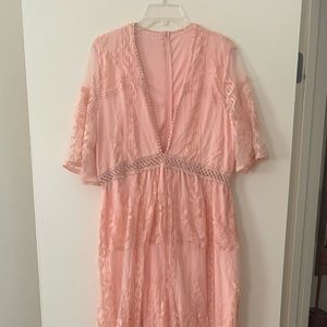 Boho Lace Maxi Dress Short with Long Overlay